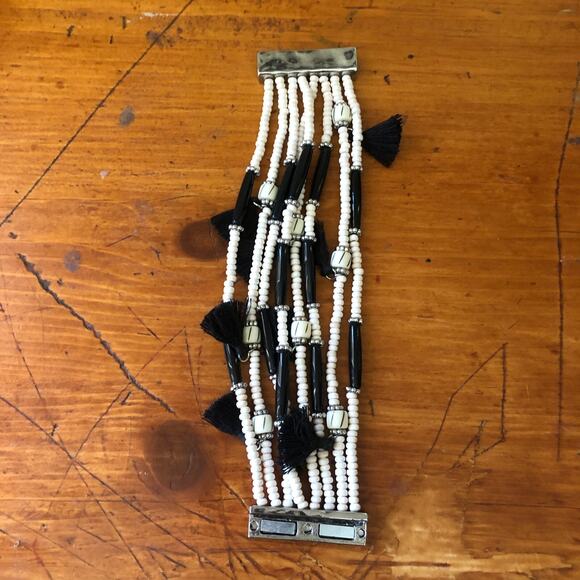 Chico's 2 Piece Beaded Fringe Set Earrings And Multi-Strand Magnetic Bracelet - Picture 9 of 16